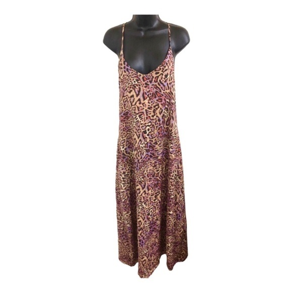 Nicole Miller satin effect animal print multi v-neck halter maxi dress size S - Picture 15 of 17
